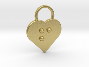 "f" Braille Heart in Natural Brass