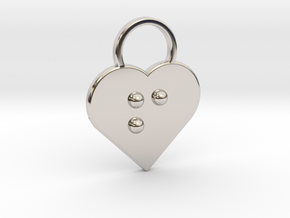 "f" Braille Heart in Rhodium Plated Brass