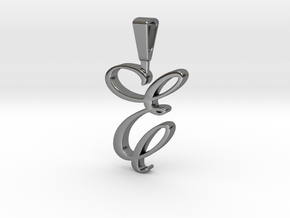INITIAL PENDANT E in Fine Detail Polished Silver