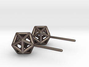 Simple Icosahedron Earring studs in Polished Bronzed-Silver Steel