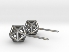 Simple Icosahedron Earring studs in Natural Silver