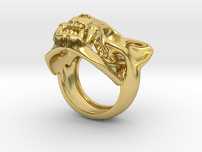 Cat Skull Ring in Polished Brass: 8 / 56.75