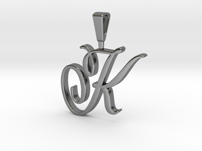 INITIAL PENDANT K in Fine Detail Polished Silver