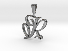 INITIAL PENDANT R in Fine Detail Polished Silver