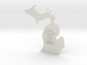 Map of Michigan with Michigan Flag Earring in White Natural Versatile Plastic