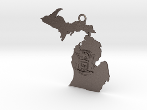 Map of Michigan with Michigan Flag Earring in Polished Bronzed-Silver Steel