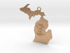 Map of Michigan with Michigan Flag Earring in Natural Bronze