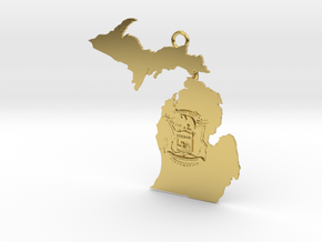Map of Michigan with Michigan Flag Earring in Polished Brass