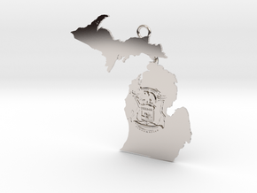 Map of Michigan with Michigan Flag Earring in Platinum