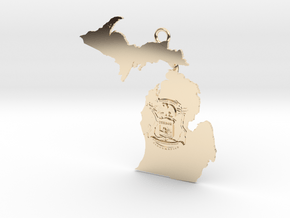 Map of Michigan with Michigan Flag Earring in 14k Gold Plated Brass