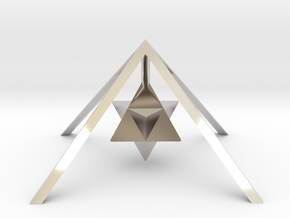 Golden Pyramid Star Tetrahedron in Rhodium Plated Brass
