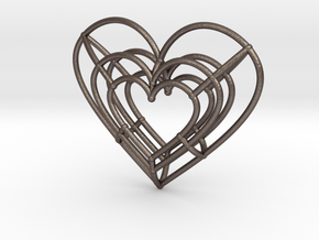 Small Wireframe Heart Pendant in Polished Bronzed-Silver Steel