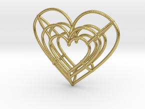 Small Wireframe Heart Pendant in Natural Brass