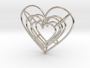Small Wireframe Heart Pendant in Rhodium Plated Brass