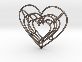 Medium Wireframe Heart Pendant in Polished Bronzed-Silver Steel