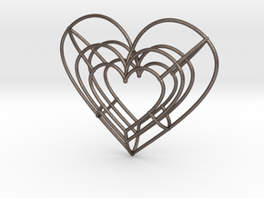 Large Wireframe Heart Pendant in Polished Bronzed-Silver Steel