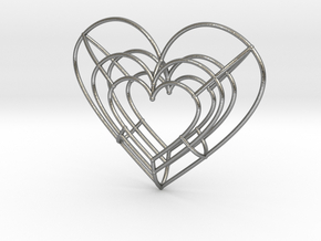 Large Wireframe Heart Pendant in Natural Silver