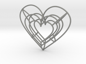 Large Wireframe Heart Pendant in Gray PA12