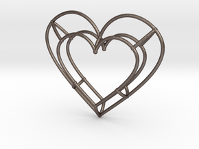 Medium Open Heart Pendant in Polished Bronzed-Silver Steel