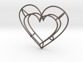 Large Open Heart Pendant in Polished Bronzed-Silver Steel