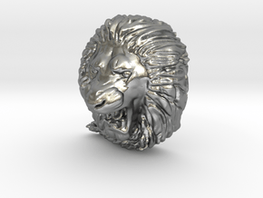 Angry Lion Pendant in Natural Silver