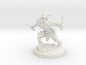 Orc with Axes on 28mm Base Low Poly version in White Natural Versatile Plastic