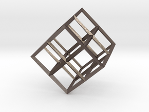 Cube Wireframe in Polished Bronzed-Silver Steel
