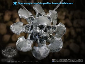 Skull Flower Bone Pendant in Polished Nickel Steel