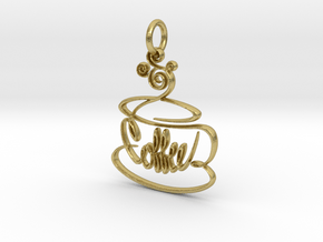 Hand Drawn Coffee Pendant in Natural Brass