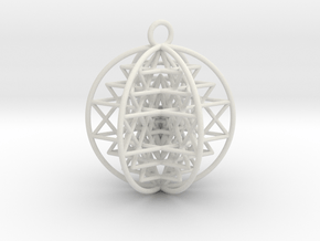 3D Sri Yantra 6 Sided Symmetrical Pendant 2"  in White Natural Versatile Plastic