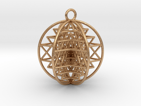 3D Sri Yantra 6 Sided Symmetrical Pendant 2"  in Natural Bronze