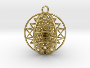 3D Sri Yantra 6 Sided Symmetrical Pendant 2"  in Natural Brass
