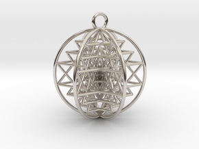 3D Sri Yantra 6 Sided Symmetrical Pendant 2"  in Platinum