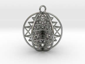 3D Sri Yantra 6 Sided Symmetrical Pendant 2"  in Natural Silver