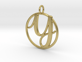 Cursive Initial Y Pendant in Natural Brass