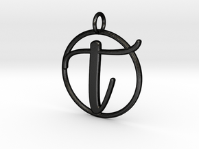 Cursive Initial T Pendant in Matte Black Steel