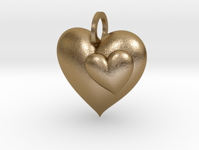2 Hearts Pendant in Polished Gold Steel