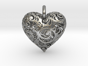 Filigree Heart Pendant in Natural Silver