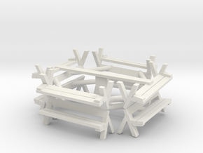 HO scale benches 4 connected together two pack in White Natural Versatile Plastic