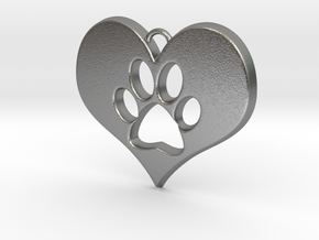 Paw Print Heart in Natural Silver