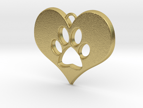 Paw Print Heart in Natural Brass