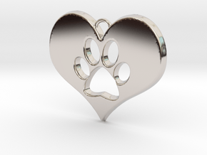 Paw Print Heart in Rhodium Plated Brass