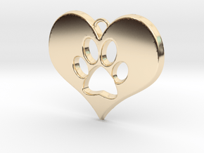 Paw Print Heart in 14k Gold Plated Brass