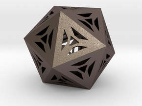 Decorative Icosahedron in Polished Bronzed-Silver Steel