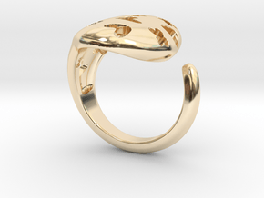 Solid Heart and X Ring. in 14k Gold Plated Brass