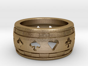 Poker Ring in Polished Gold Steel: 4 / 46.5