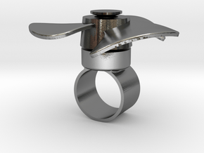 Fidget Spinner Ring in Polished Silver (Interlocking Parts): Medium