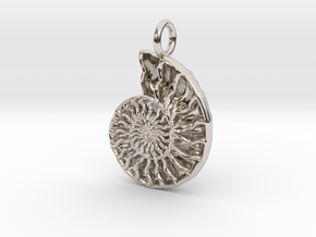 Ammonite Pendant - Fossil Jewelry in Rhodium Plated Brass