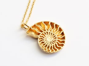 Ammonite Pendant - Fossil Jewelry in 14k Gold Plated Brass