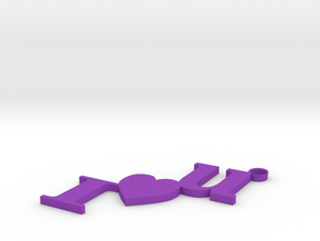 I Love U Keychain in Purple Processed Versatile Plastic